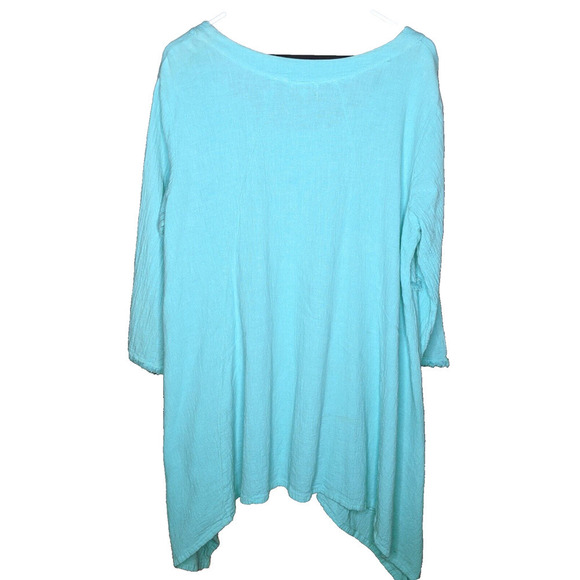Dunes Relaxed Fashion Turquoise Flowy Fringe Pocket Tunic Top See Measurements - Picture 2 of 7